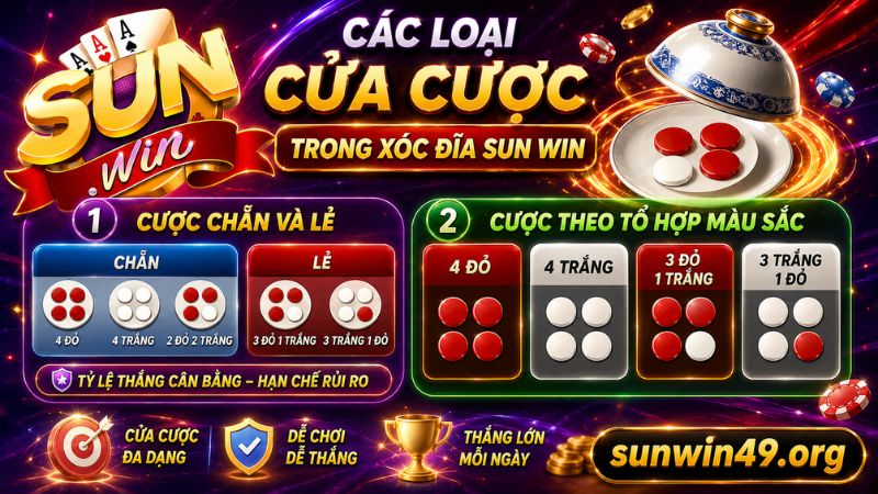 Các loại cửa cược trong cách chơi Xóc đĩa SUN WIN