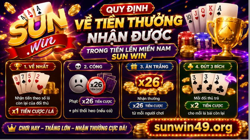 Quy định nhận tiền thưởng khi chơi bài Tiến lên miền Nam